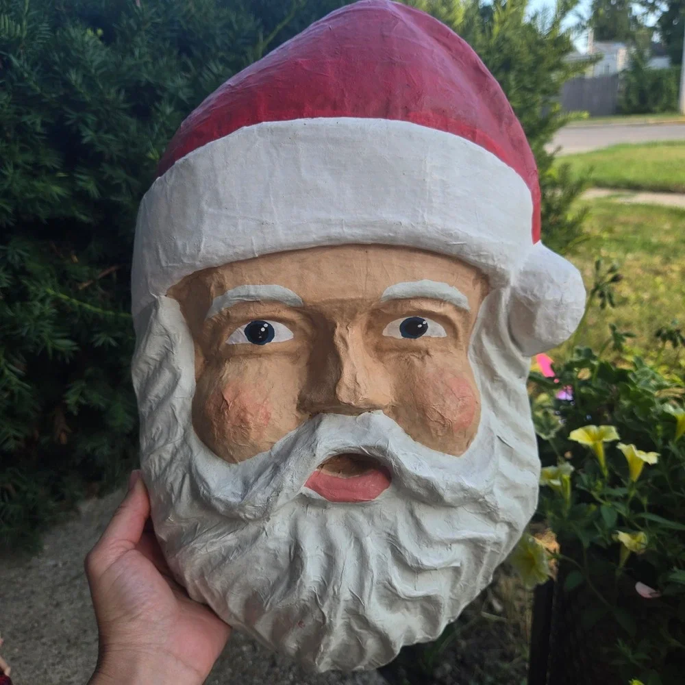 Vintage Santa Claus Head Paper Mache Christmas  Decor hand-made